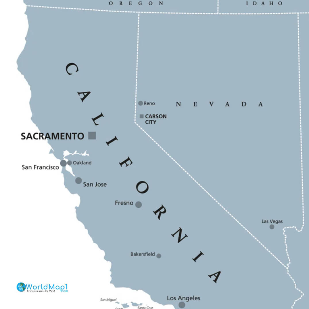 California Map With Nevada 